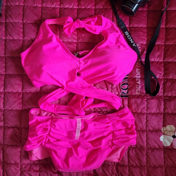 High Waisted Bikini Sets Ruched Tummy Control Bathing Suits V Neck Halter 2PC. - Picture 4 of 4